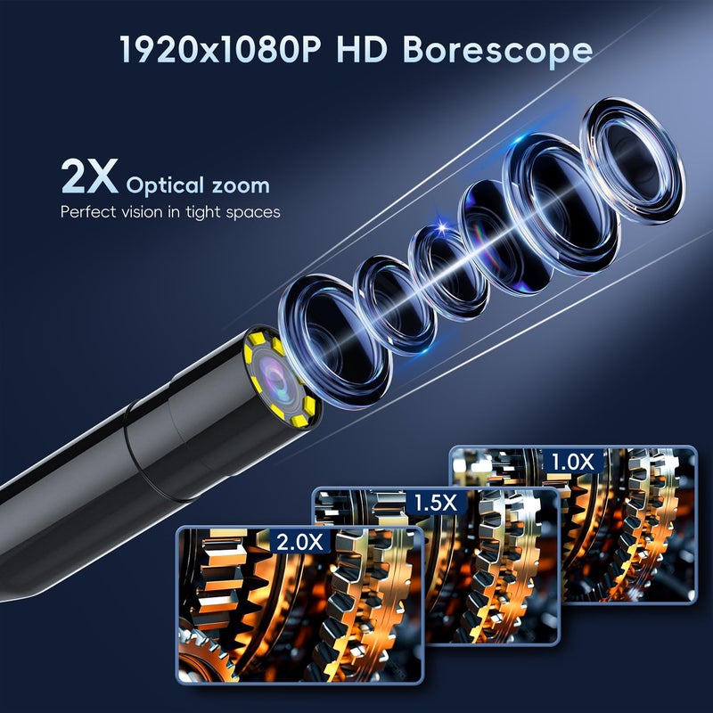 Skybasic Industrial Endoscope Borescope Camera with Light, 4.3'' HD Digital Handheld Waterproof Sewer Tools Snake Inspection Camera with 8 LED Lights 65.6FT Semi-Rigid Cable, Cool Gift Gadgets for Men - Image 3